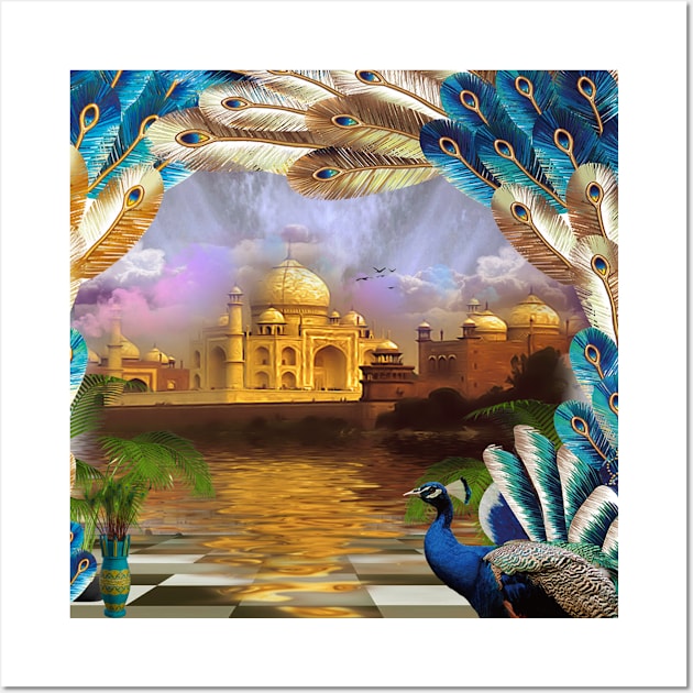 Peacock With Taj Mahal at Sunset Wall Art by ERArts